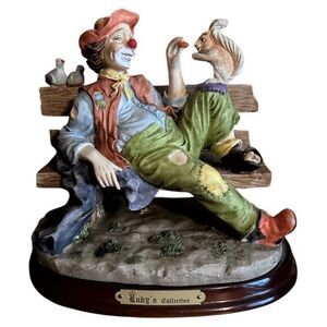 Ruby's Collection Clown Hobo Figurine Park Bench Squirrel Birds‎ Wooden Base 90s